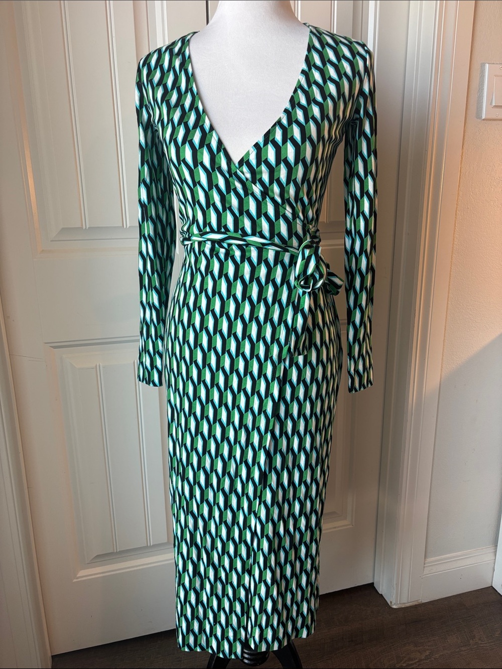 Diane Von Furstenberg Green Geometric Wrap Dress - Women